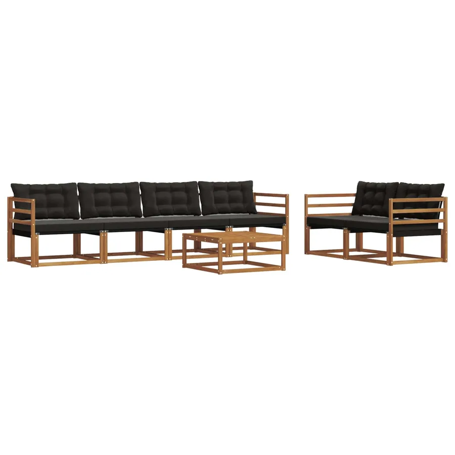 Ensemble de canapés d'extérieur 7 pcs Naturel et Noir - 2