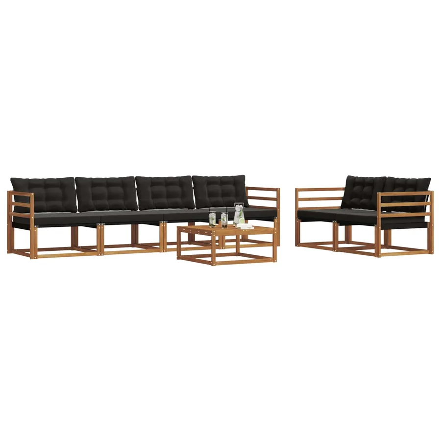 Ensemble de canapés d'extérieur 7 pcs Naturel et Noir - 3