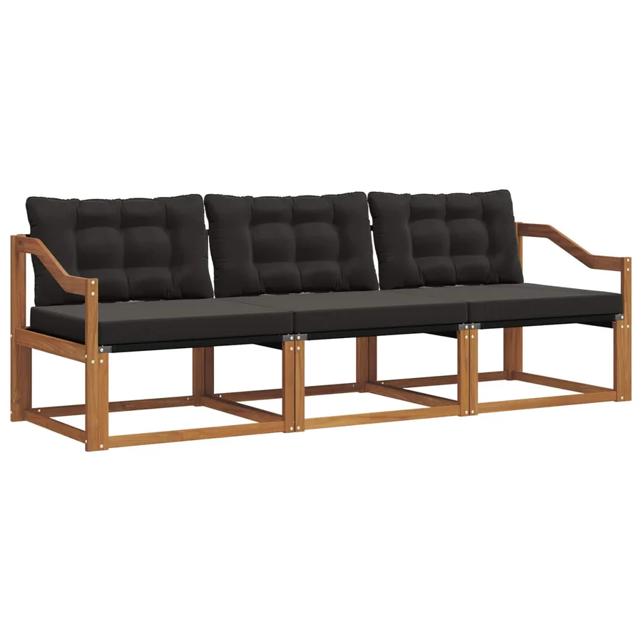Ensemble de canapés d'extérieur 3 pcs Naturel et Noir - 2