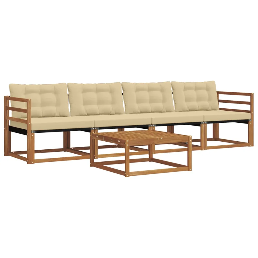 Ensemble de canapés d'extérieur 5 pcs Naturel et Beige - 2