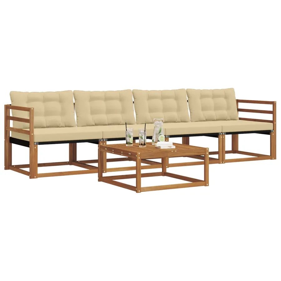 Ensemble de canapés d'extérieur 5 pcs Naturel et Beige - 3