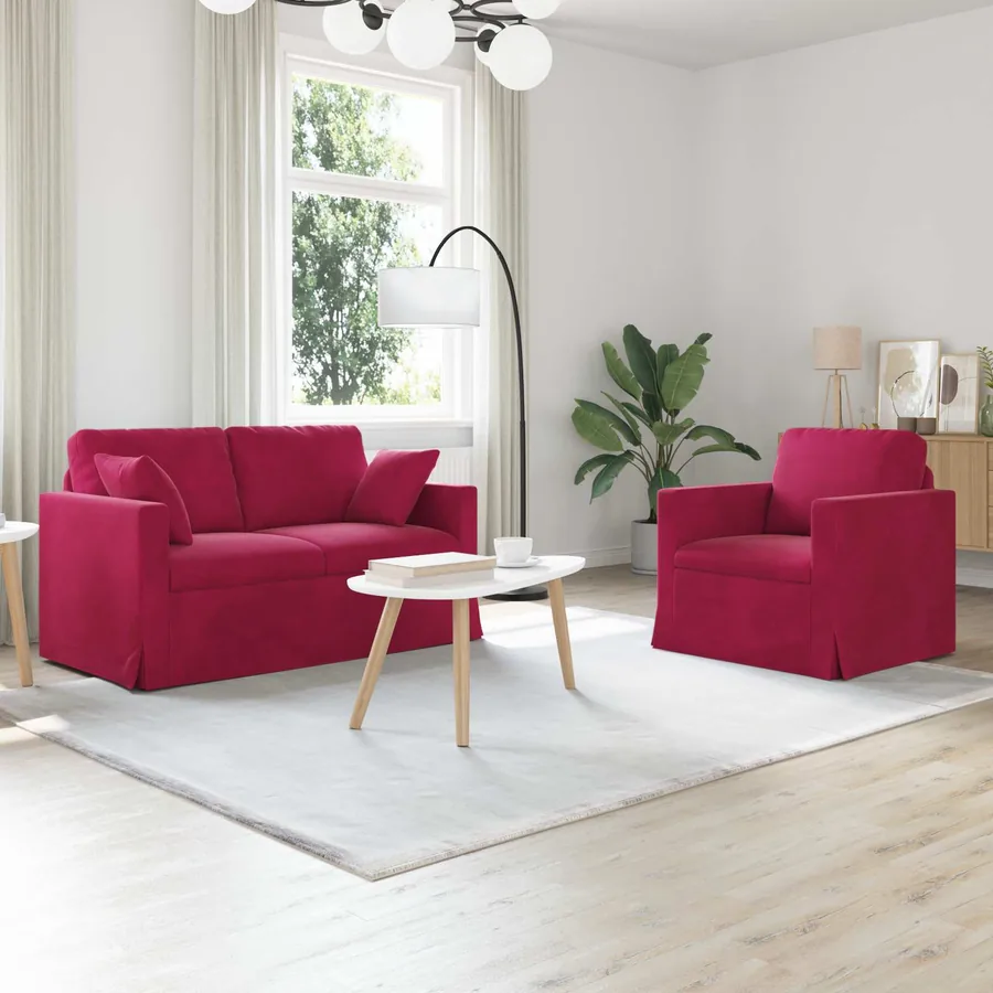 Ensemble de Canapés 2 pcs Bordeaux 138 x 78 x 80 cm Velours