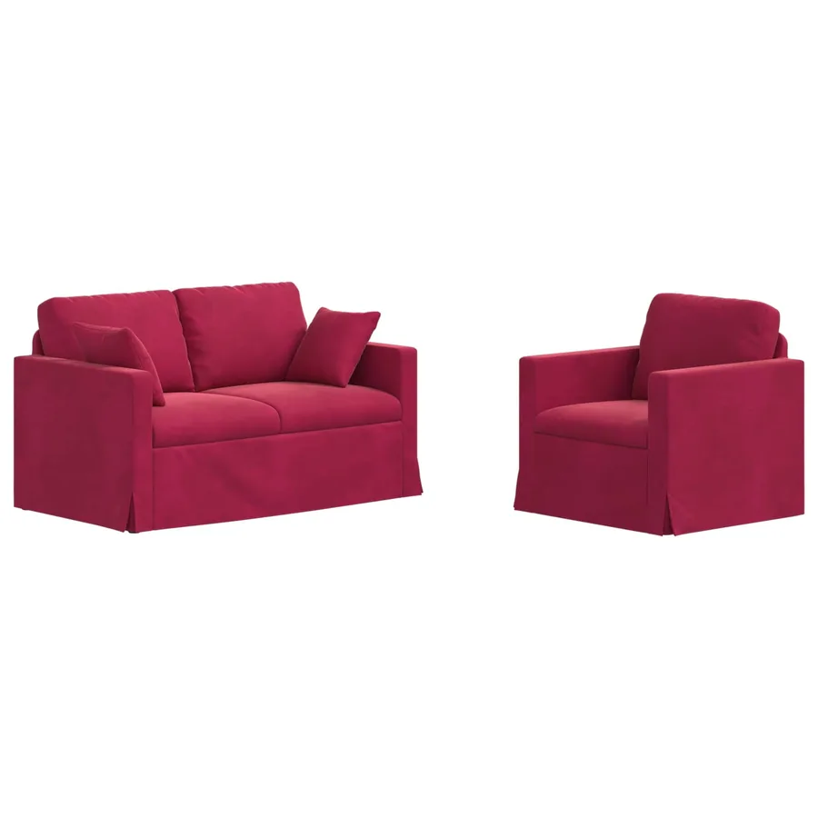 Ensemble de Canapés 2 pcs Bordeaux 138 x 78 x 80 cm Velours - 2