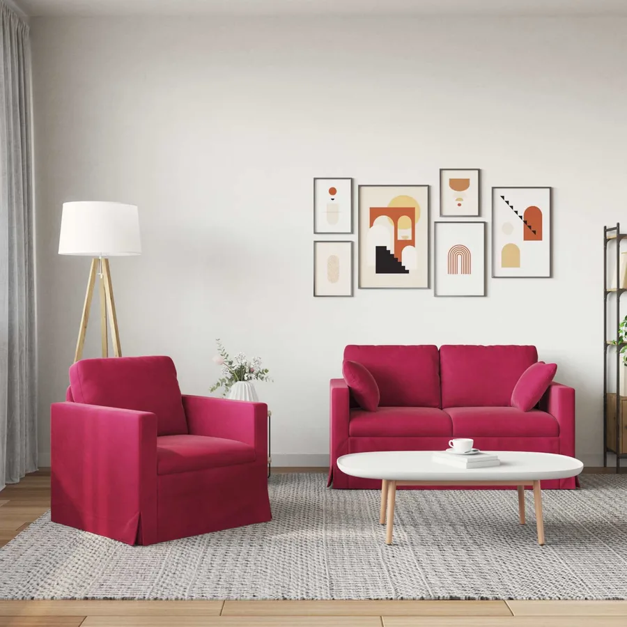 Ensemble de Canapés 2 pcs Bordeaux 138 x 78 x 80 cm Velours - 3