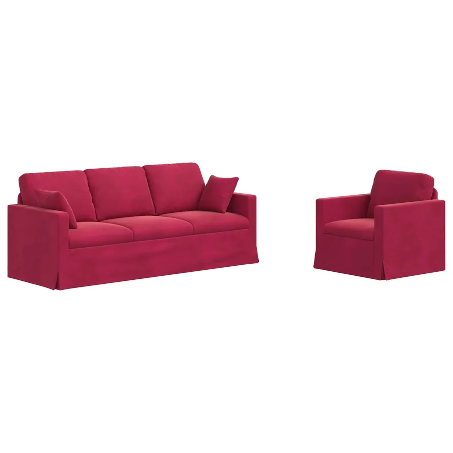 Ensemble de Canapés 2 pcs Bordeaux 198 x 78 x 80 cm Velours - 2