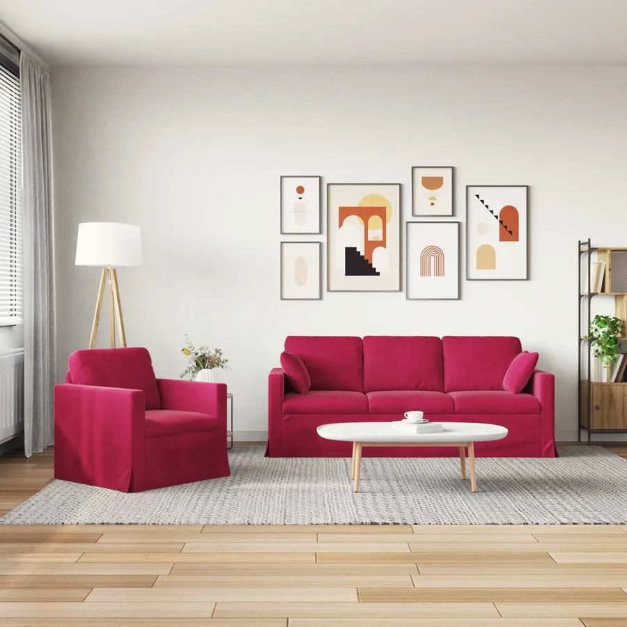 Ensemble de Canapés 2 pcs Bordeaux 198 x 78 x 80 cm Velours - 3