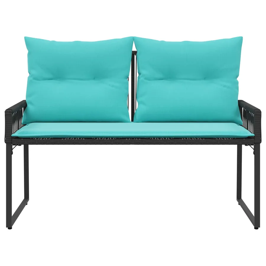 Banc extérieur avec coussin 4 pcs Noir et turquoise polyrotin - 5