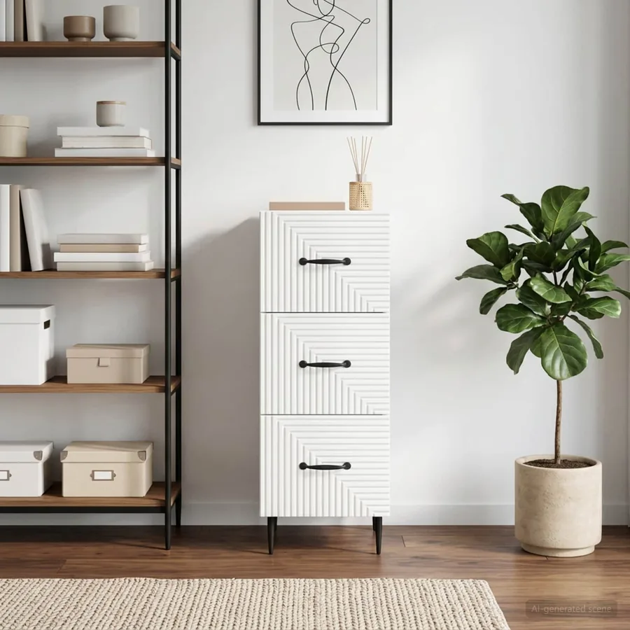 Armoire à tiroirs Blanc brillant 33 x 34,5 x 89,5 cm
