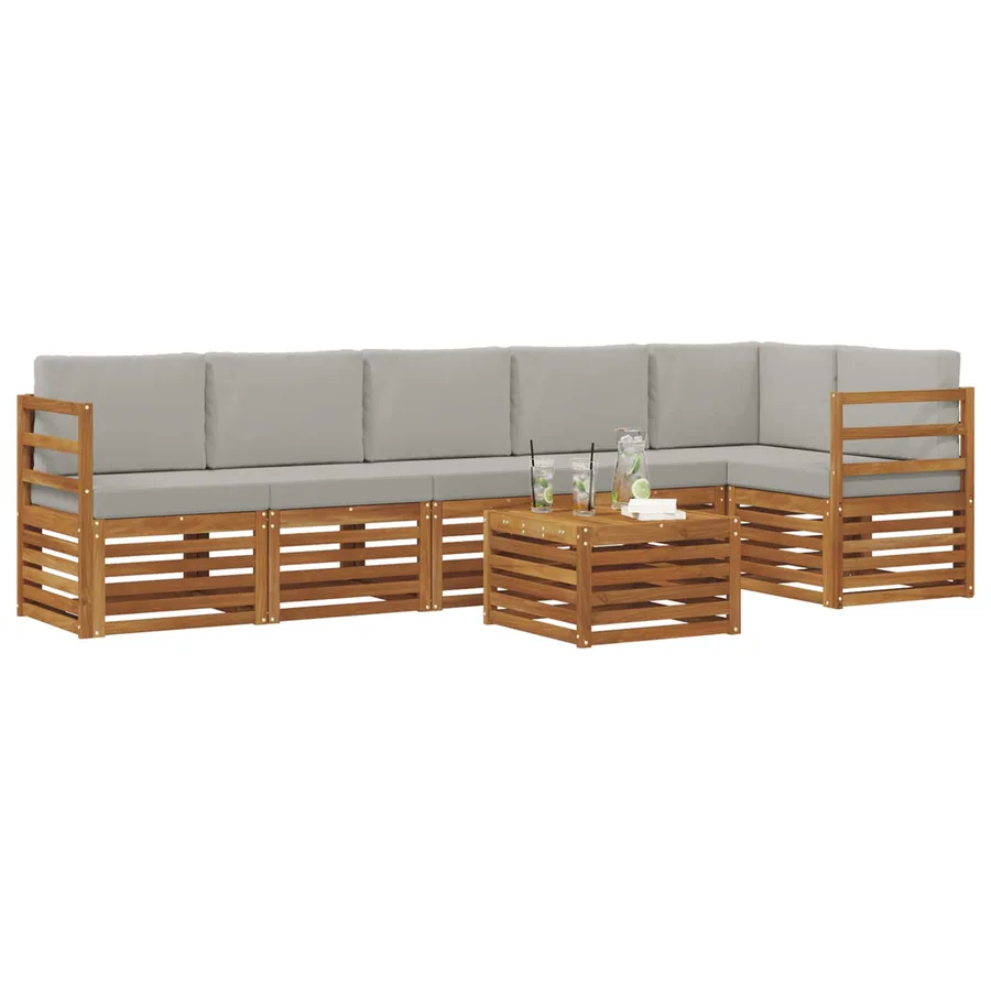 Ensemble de canapé d'angle 7 pcs Gris Naturel et Clair - 3