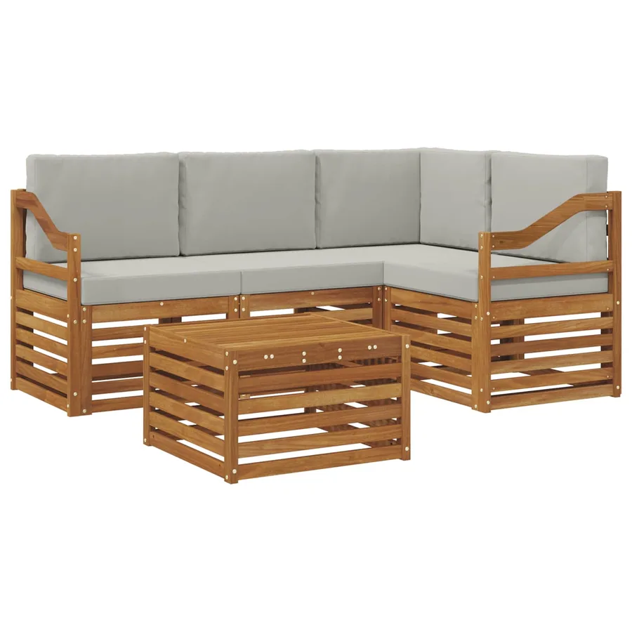 Ensemble de canapés d'extérieur 5 pcs Gris Naturel et Clair - 2