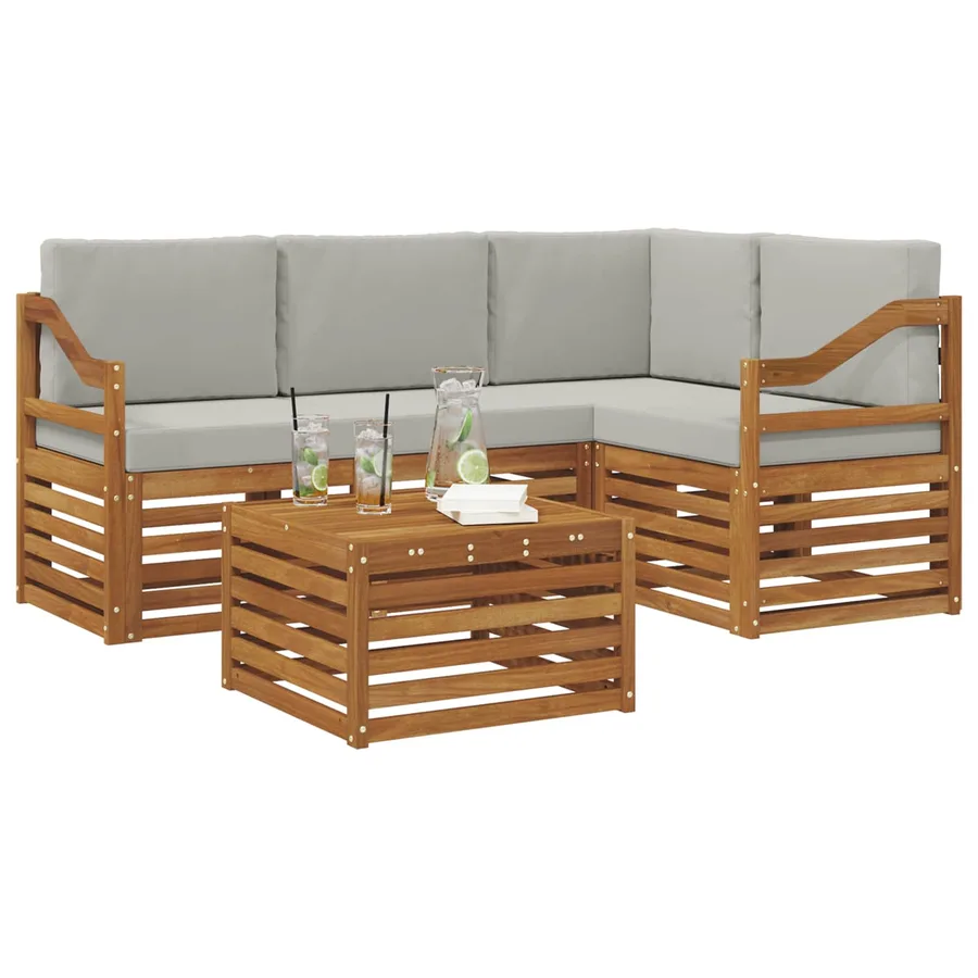 Ensemble de canapés d'extérieur 5 pcs Gris Naturel et Clair - 3