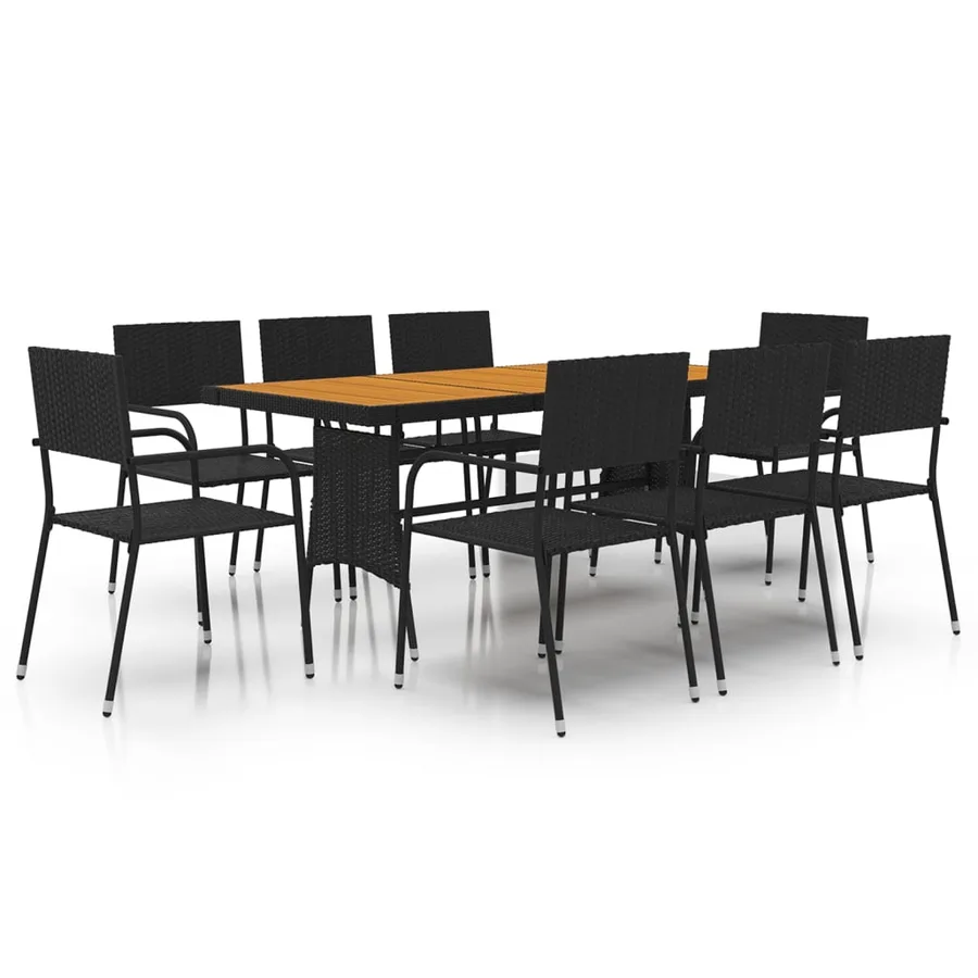 Ensemble à manger d'extérieur 9 pcs Résine tressée Noir - 2
