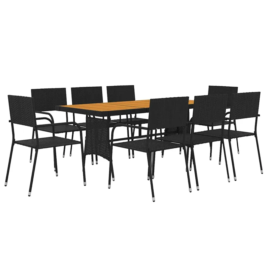 Ensemble à manger d'extérieur 9 pcs Résine tressée Noir - 3