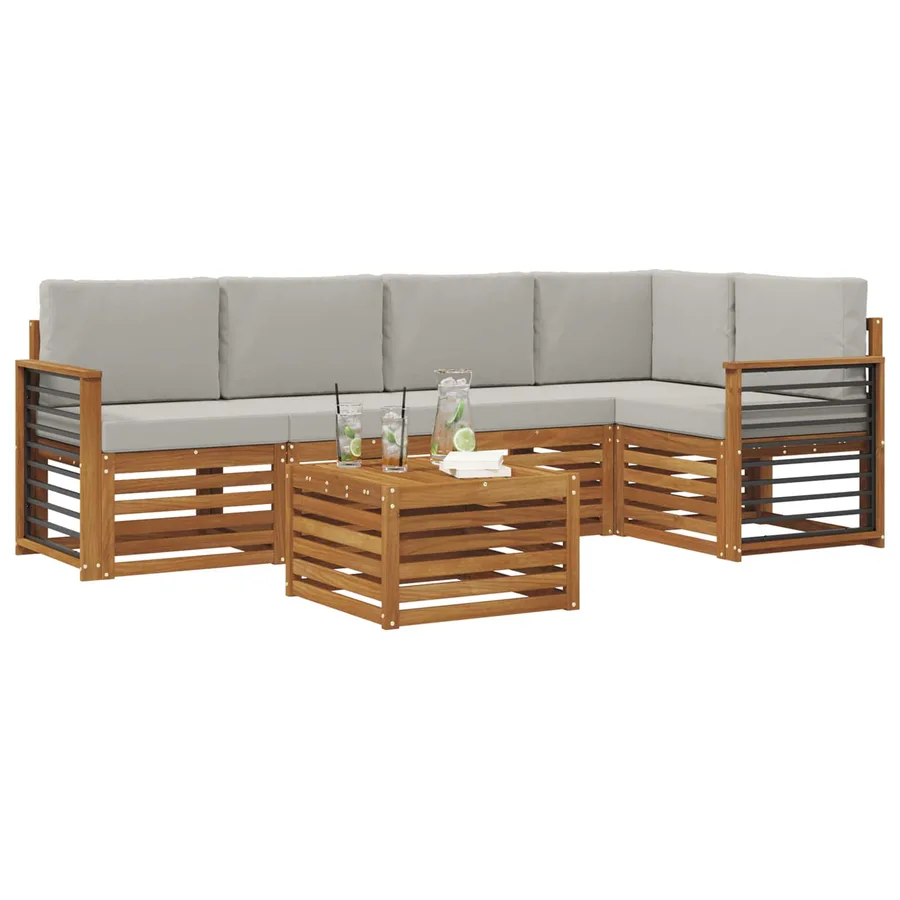 Ensemble de canapé d'angle 6 pcs Gris Naturel et Clair - 3