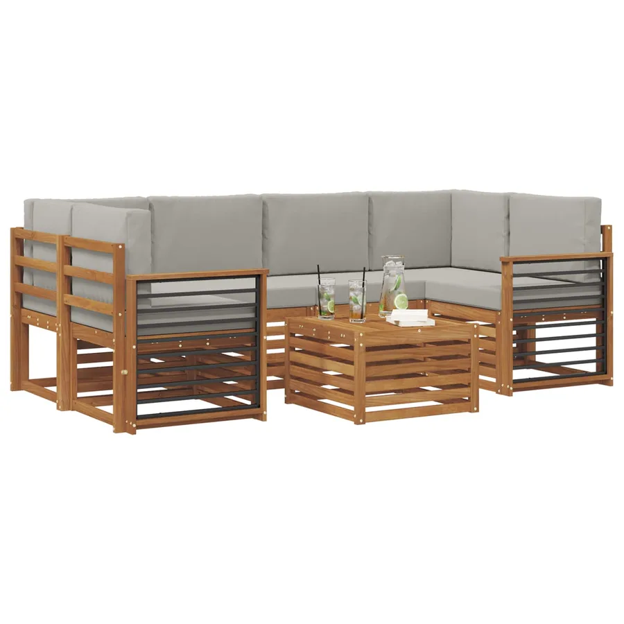 Ensemble de canapés d'extérieur 7 pcs Gris Naturel et Clair - 3
