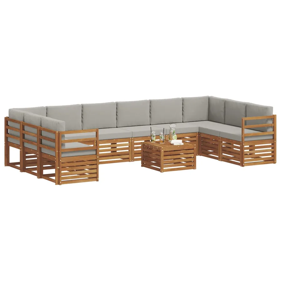 Ensemble de canapés d'extérieur 11 pcs Gris Naturel et Clair - 3