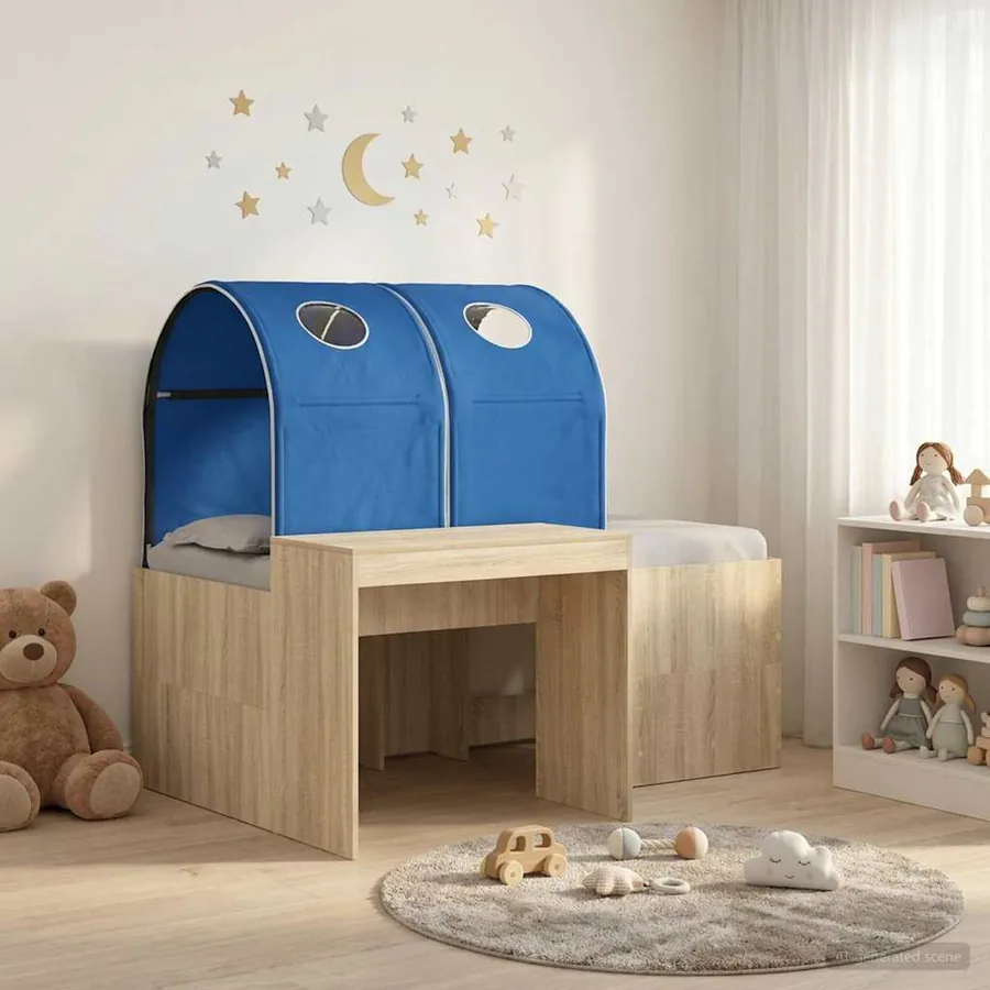 Lit avec Tunnel 3 pc Chêne Artisanal et Bleu Bois d'ingénierie