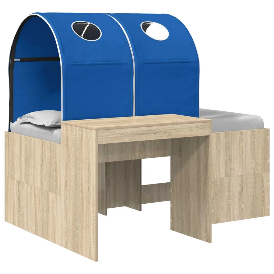 Lit avec Tunnel 3 pc Chêne Artisanal et Bleu Bois d'ingénierie - 2