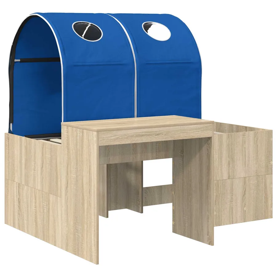 Lit avec Tunnel 3 pc Chêne Artisanal et Bleu Bois d'ingénierie - 3