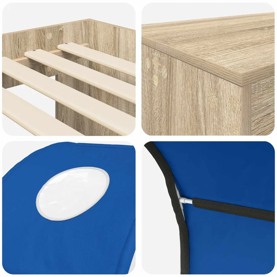 Lit avec Tunnel 3 pc Chêne Artisanal et Bleu Bois d'ingénierie - 9