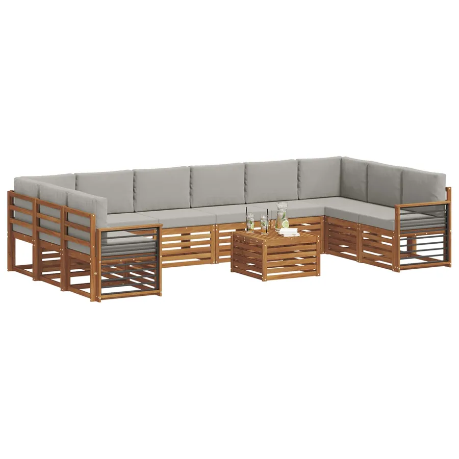 Ensemble de canapés d'extérieur 11 pcs Gris Naturel et Clair - 3