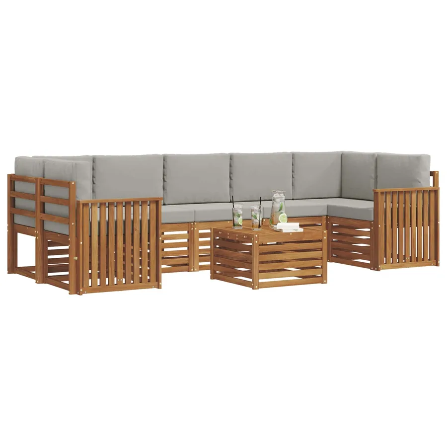 Ensemble de canapés d'extérieur 8 pcs Gris Naturel et Clair - 3