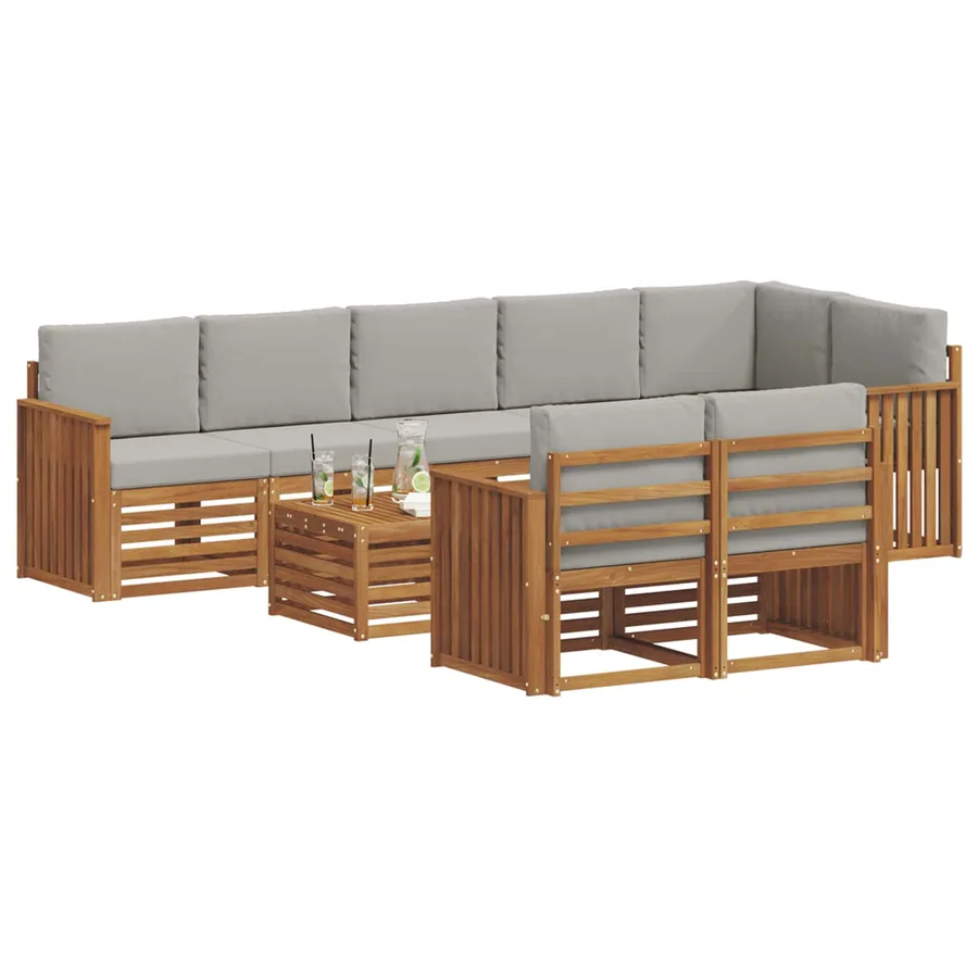 Ensembles de canapés avec coussin 9 pcs Gris Naturel et Clair - 3