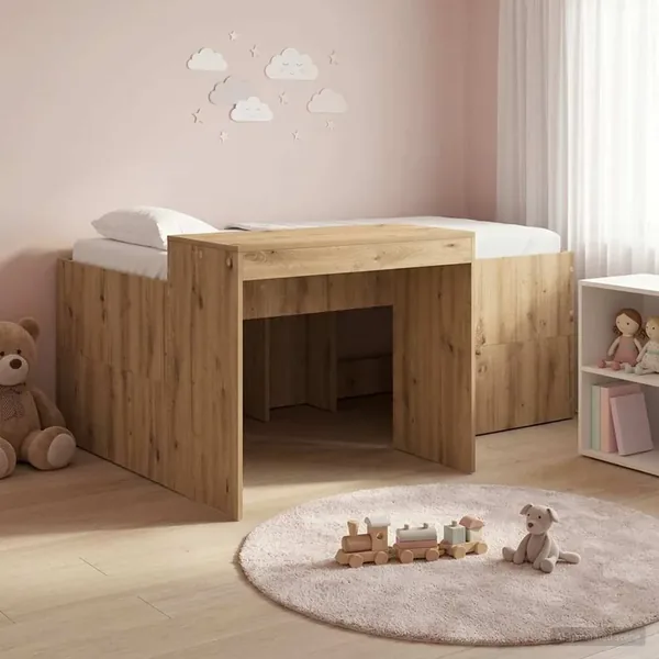 Lit haut pour enfants avec bureau Chêne artisanal