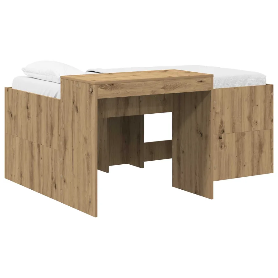 Lit haut pour enfants avec bureau Chêne artisanal - 2