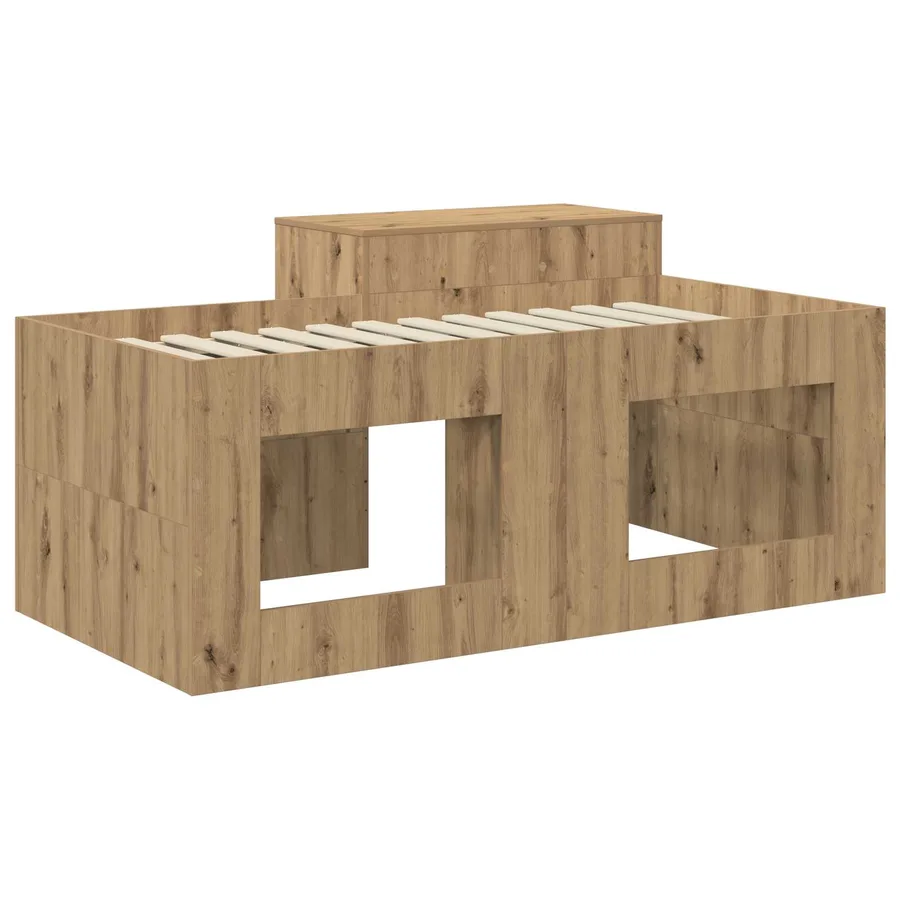 Lit haut pour enfants avec bureau Chêne artisanal - 5