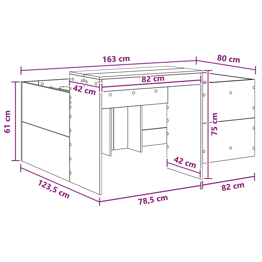 Lit haut pour enfants avec bureau Chêne artisanal - 8