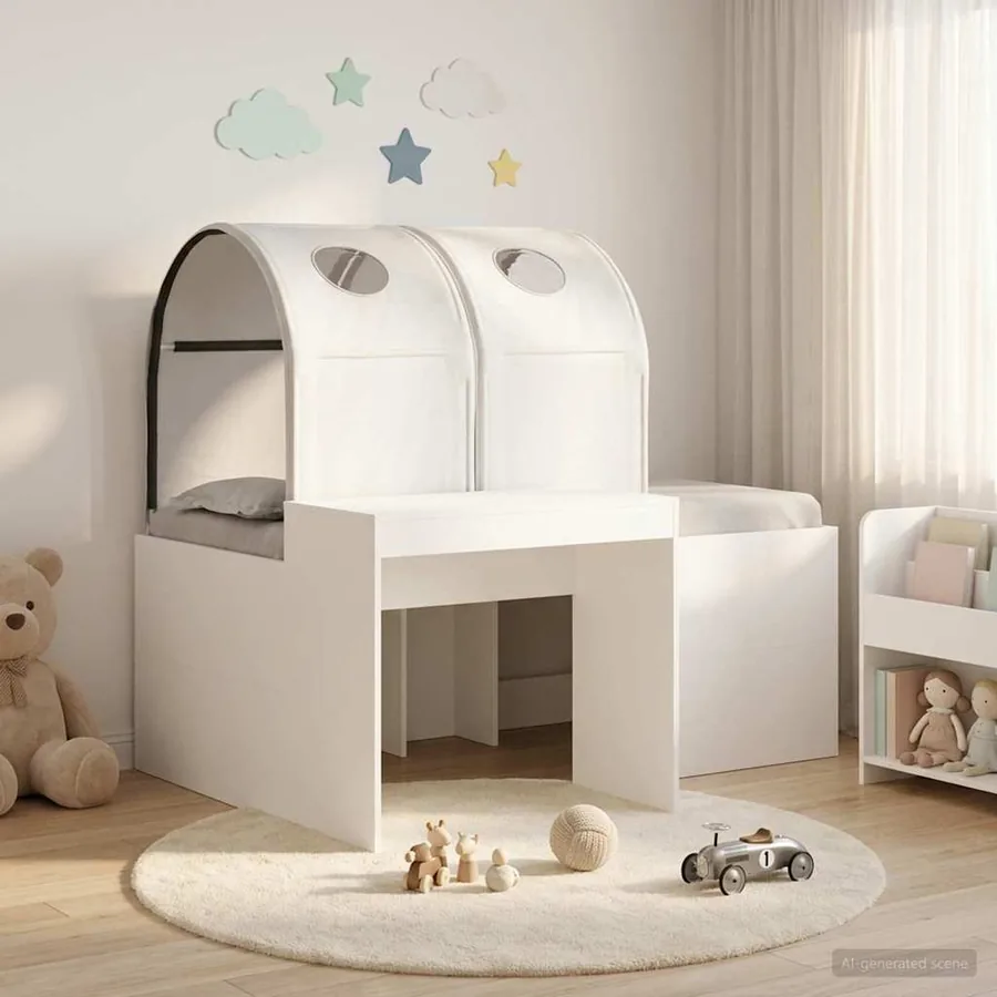 Lit avec Tunnel 3 pc Chêne Artisanal et Blanc Bois d'ingénierie