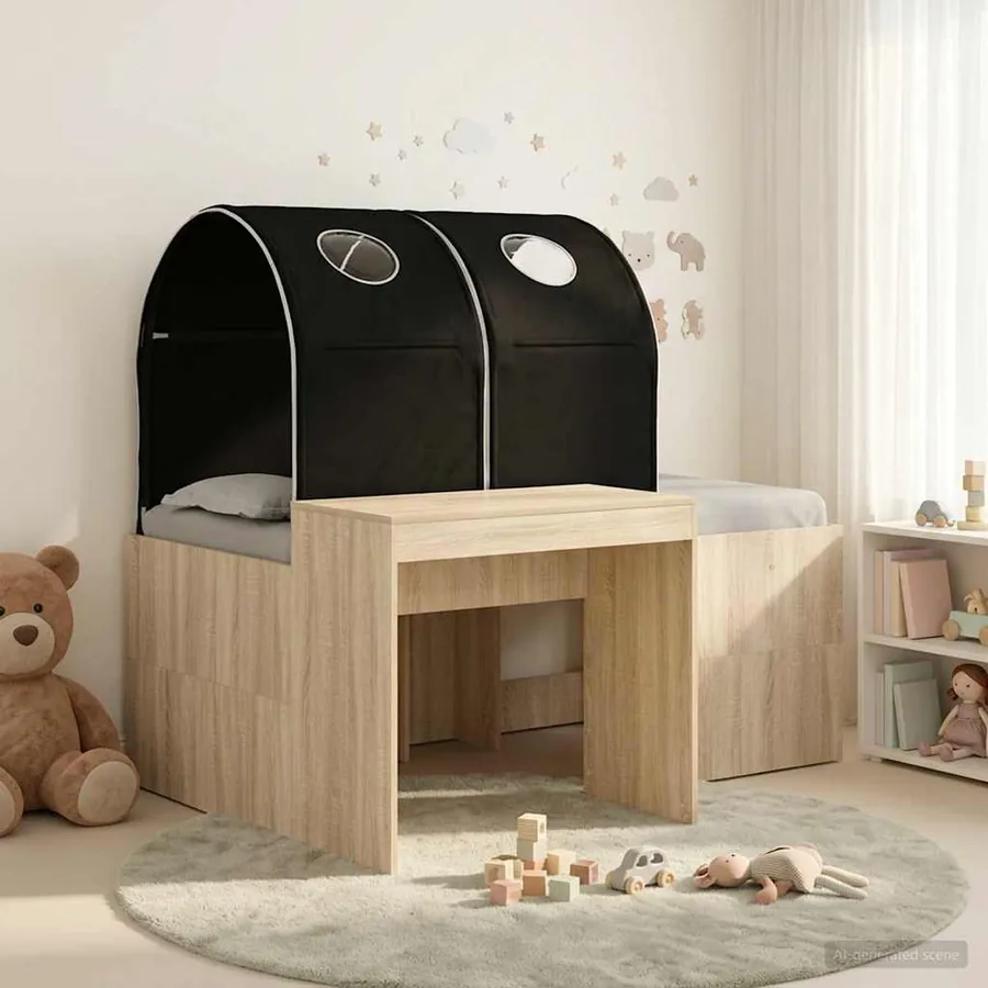 Lit avec Tunnel 3 pc Chêne Artisanal et Noir Bois d'ingénierie
