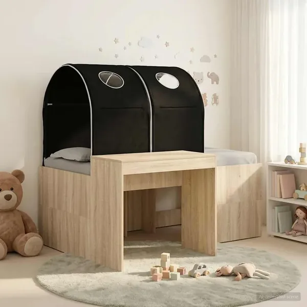 Lit avec Tunnel 3 pc Chêne Artisanal et Noir Bois d'ingénierie
