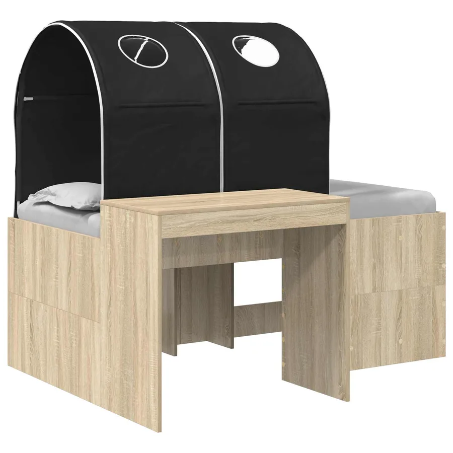 Lit avec Tunnel 3 pc Chêne Artisanal et Noir Bois d'ingénierie - 2