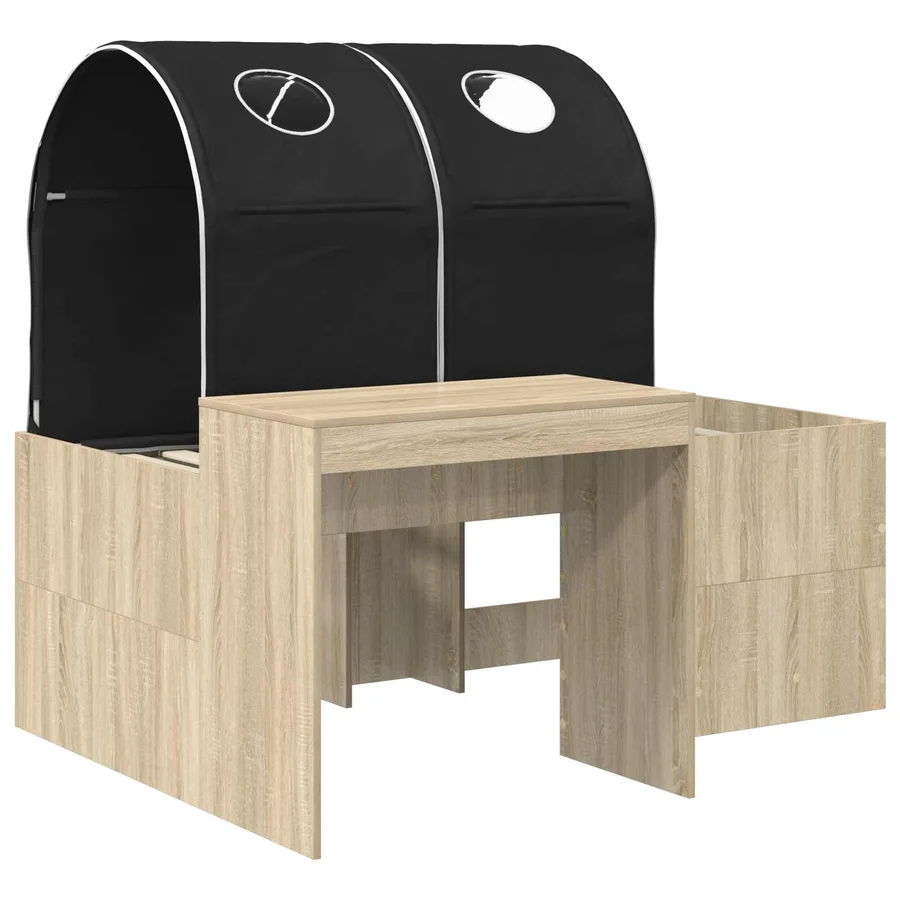 Lit avec Tunnel 3 pc Chêne Artisanal et Noir Bois d'ingénierie - 3