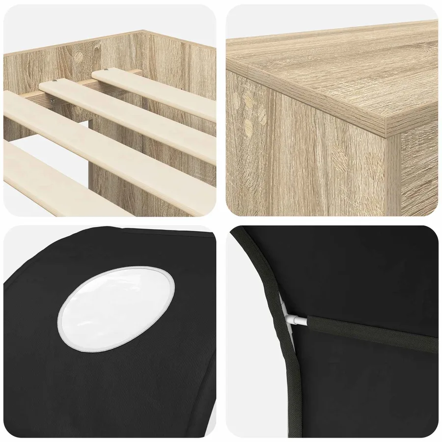 Lit avec Tunnel 3 pc Chêne Artisanal et Noir Bois d'ingénierie - 9