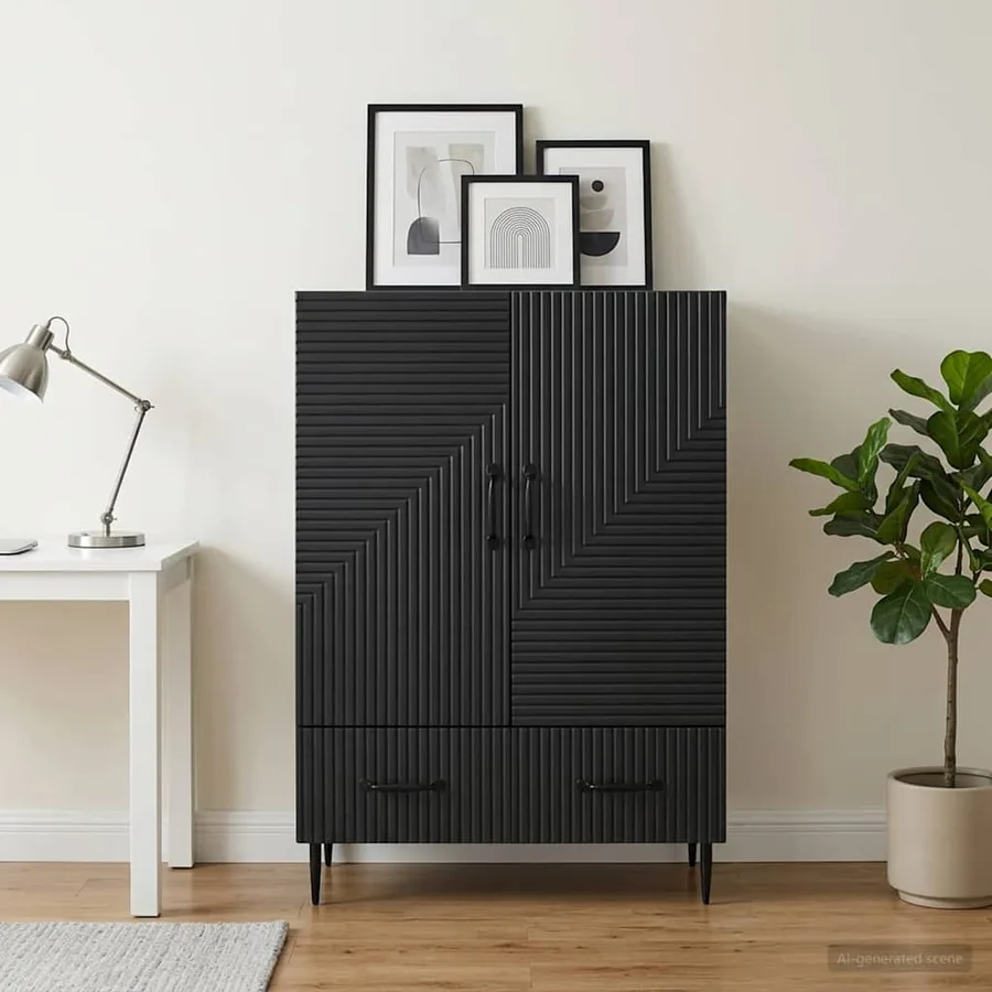 Buffet avec tiroir Noir 66 x 34,5 x 95 cm Bois d'ingénierie - 3
