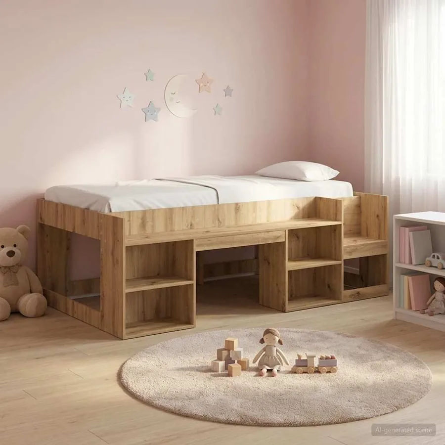 Cadre de lit pour enfants avec rangement Chêne artisanal