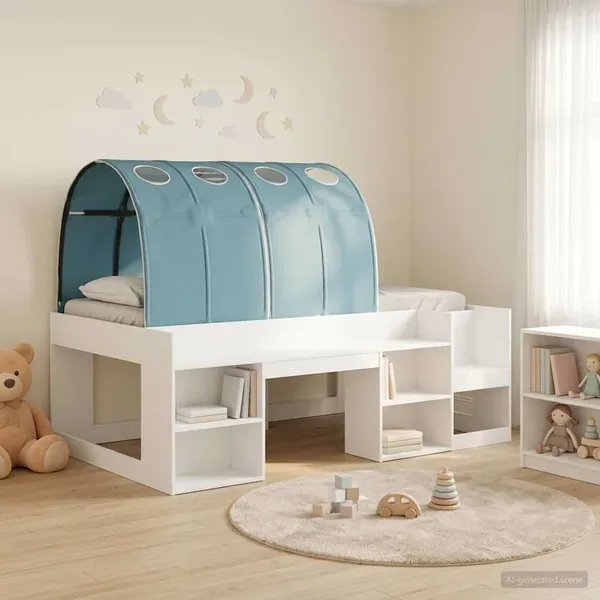 Cadre de lit avec tunnel avec étagère 3 pc Blanc et bleu clair