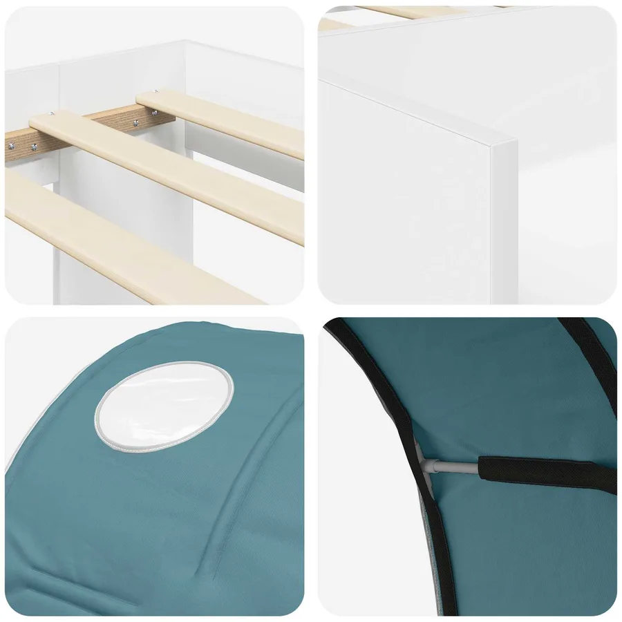 Cadre de lit avec tunnel avec étagère 3 pc Blanc et bleu clair - 9