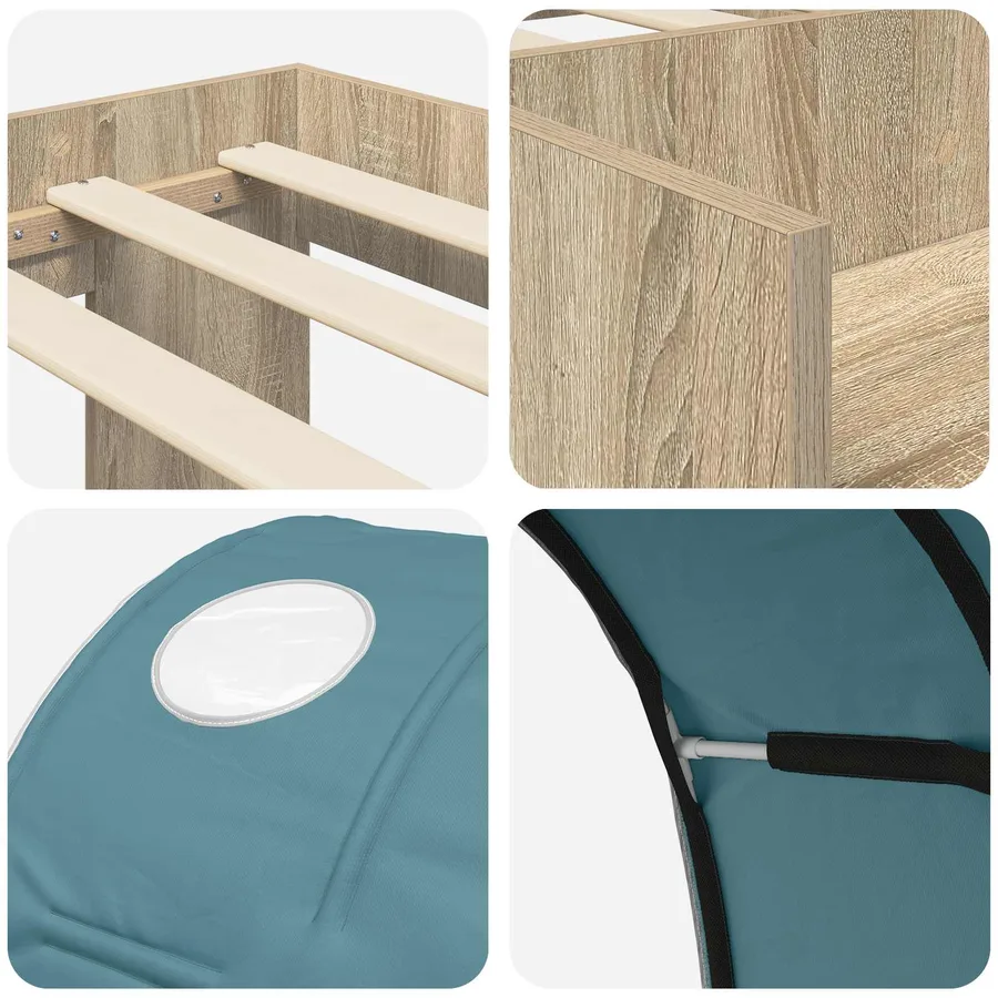 Cadre de lit avec tunnel 3 pc Chêne Sonoma et bleu clair - 9