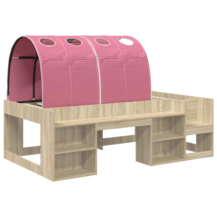 Cadre de lit avec tunnel avec étagère 3 pc Chêne Sonoma et rose - 3