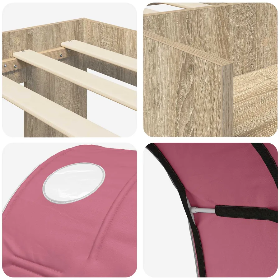 Cadre de lit avec tunnel avec étagère 3 pc Chêne Sonoma et rose - 9