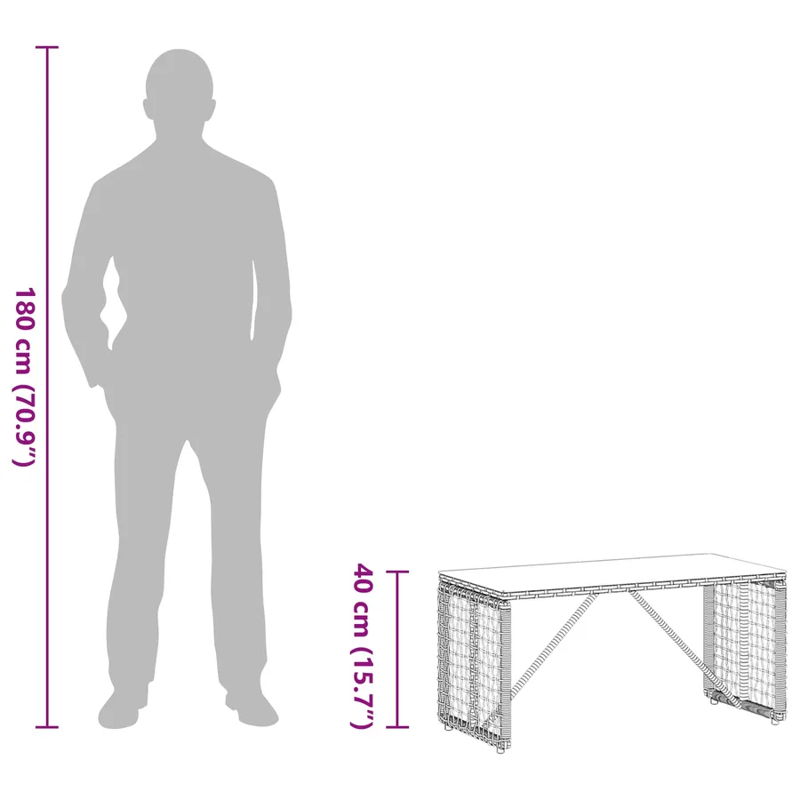 Table de jardin Noir 80 x 40 x 40 cm Rattan PE et Verre - 10