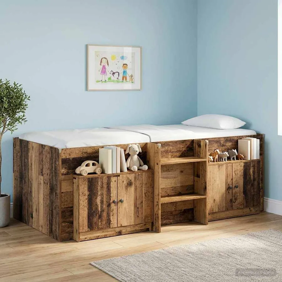 Armoire de rangement pour lit mezzanine 2 pc Bois ancien - 3