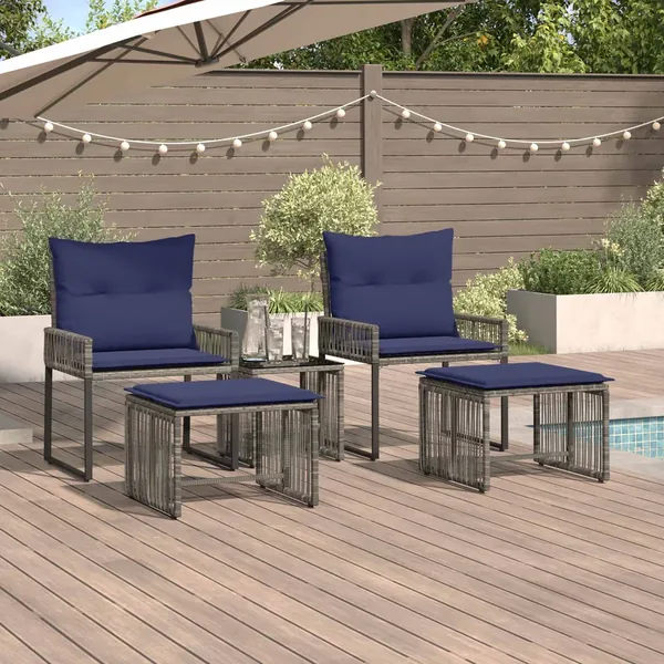 Ensemble de meubles d'extérieur 11 pcs Gris et bleu marine
