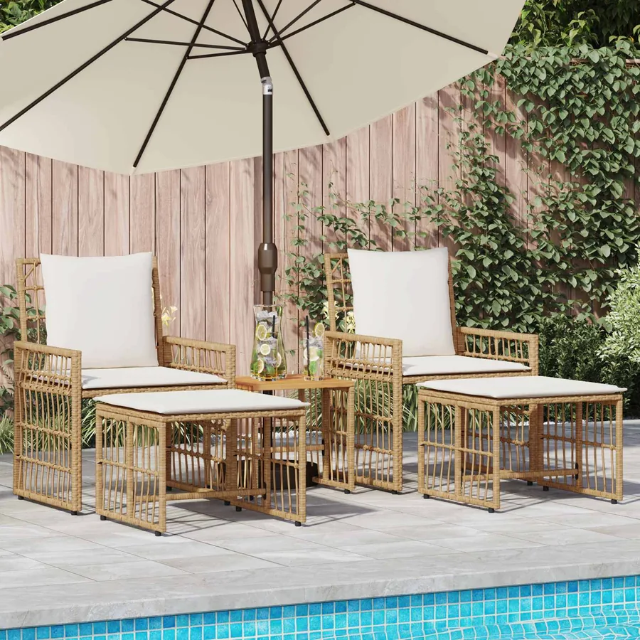 Ensemble de meubles d'extérieur 5 pcs Blanc Naturel et Crème
