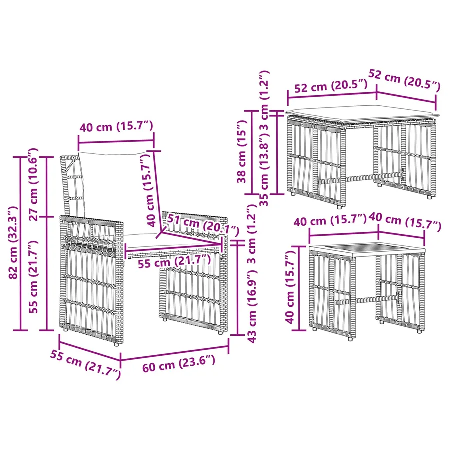Ensemble de meubles d'extérieur 5 pcs Blanc Naturel et Crème - 16