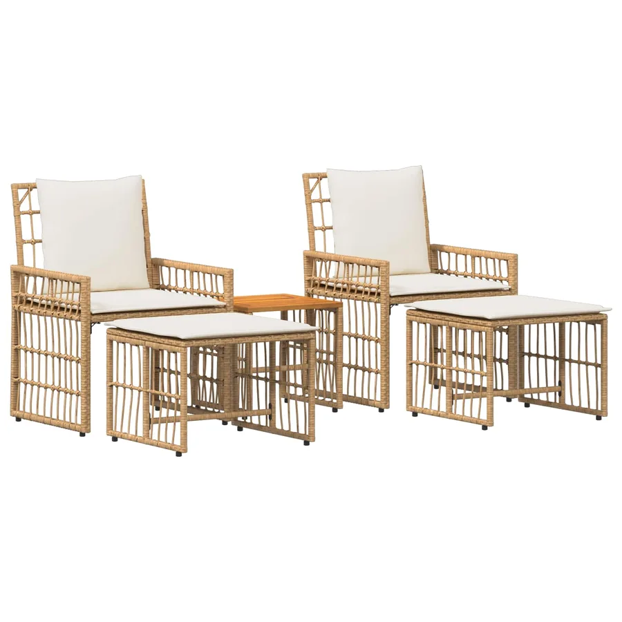 Ensemble de meubles d'extérieur 5 pcs Blanc Naturel et Crème - 2